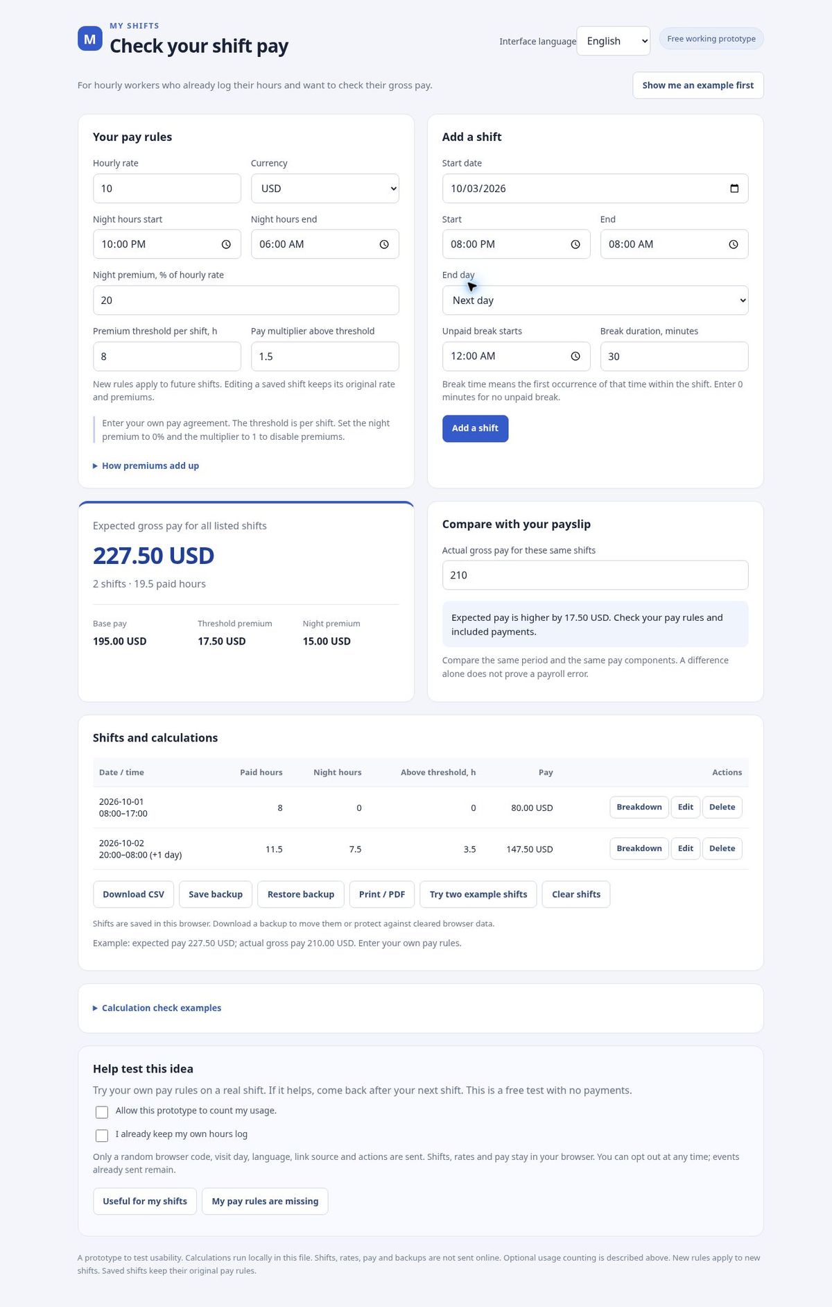 Shift Pay — Hours & Pay Tracker screenshot 1